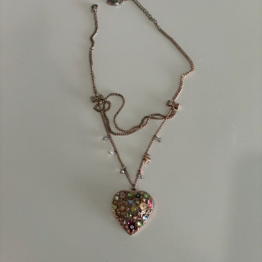 Betsey Johnson Heart Pave Crystal Necklace Valentine Adjustable Date Night Party